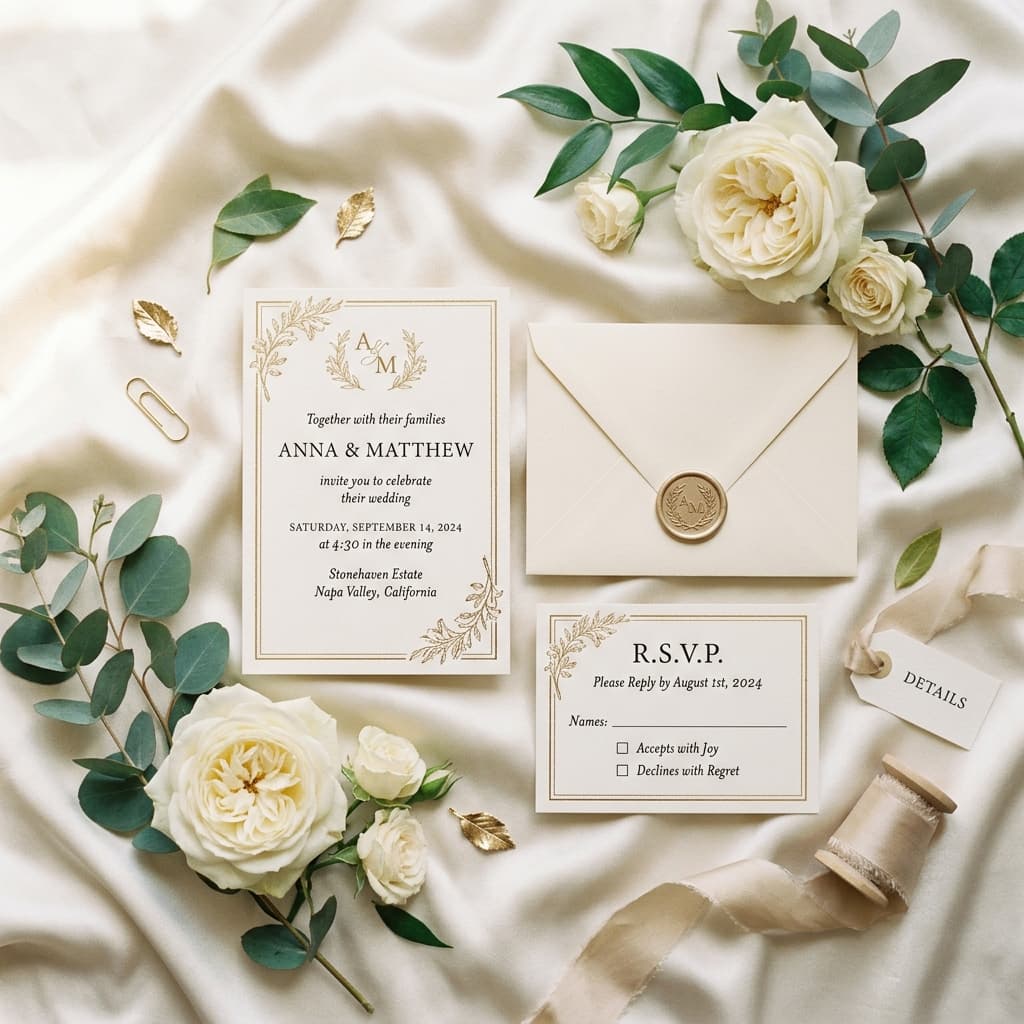 Elegant RSVP stationery with gold wax seal