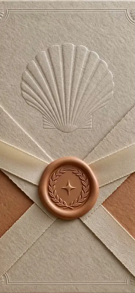 The Amalfi invitation as a guest sees it: Riviera · Shell & Terracotta